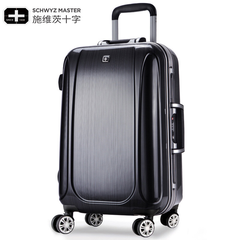 施維茨十字拉桿箱20寸行李箱萬向輪鋁框旅行箱男女韓版登機(jī)托運箱 黑色 24寸